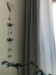 una habitación con una cortina y una planta junto a una ventana en Departamento céntrico - Leer condiciones y precio en Río Cuarto
