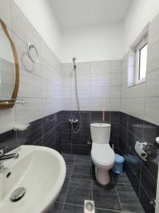 a bathroom with a toilet and a sink and a tub at Vila Geri in Ksamil