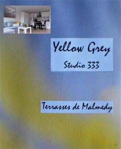 a collage of two pictures of a bedroom and a room at Les terrasses de Malmedy Studio 333 Yellow Grey in Malmedy