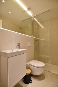 a bathroom with a toilet and a sink and a shower at LLUISALBERT in L'Escala