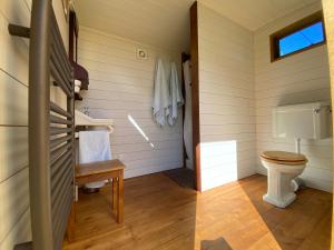a bathroom with a toilet and a sink at Shepherds Rest Bruton in Bruton +24 photos