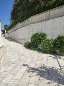 a stone wall with plants next to a sidewalk at Villa Lucetta in Otranto