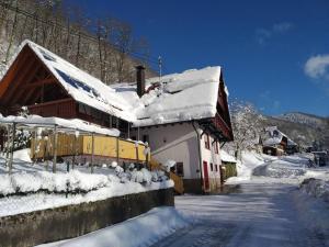 una casa cubierta de nieve junto a una carretera en Ferienwohnung Panoramablick, en Oberharmersbach