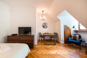 Televízia a/alebo spoločenská miestnosť v ubytovaní Comfortable Old Town Apartment