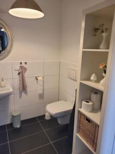 a white bathroom with a toilet and a sink at "Loft" in Wolfenbüttel in Wolfenbüttel