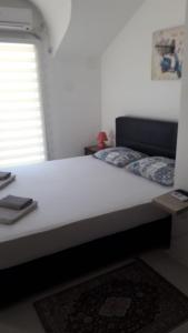 ein Schlafzimmer mit einem großen Bett mit einer weißen Matratze in der Unterkunft Apartmani Cirkov in Veliko Gradište