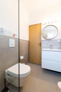 a bathroom with a toilet and a sink and a mirror at Villa Feral Apartments in Crikvenica