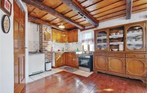 eine Küche mit Holzschränken und einem weißen Kühlschrank in der Unterkunft Cozy Home In Sveti Ivan Zabno With Wifi in Sveti Ivan Žabno