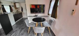 a room with a table and chairs and a television at Świętokrzyska Italia in Włochy
