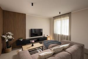 a living room with a couch and a tv at 3 Luxury bedroom Apartment EMMA in Sinj