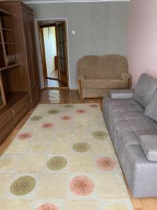 a living room with a couch and a rug at Здається квартира подобово in Kamianets-Podilskyi