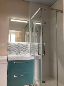a bathroom with a sink and a shower at L'INTEMPOREL - A 300m de la gare de Tours in Tours +29 photos