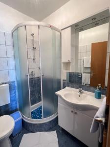 a bathroom with a shower and a sink at Apartments and Rooms Jasna in Hvar