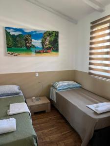 a bedroom with two beds and a painting on the wall at Holiday Home Rosa in Gedići