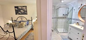 sypialnia z łóżkiem i kabiną prysznicową w obiekcie CASA LORO, Costa Calma w mieście Costa Calma