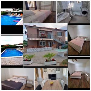 un collage de photos d'une maison et d'une piscine dans l'établissement Apartments Bakša, à Kanfanar