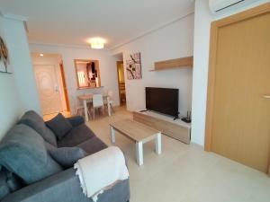 sala de estar con sofá y TV en ACV - Playa Dorada-1ª Linea Planta 5 Norte, en Oropesa del Mar