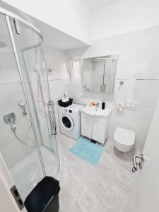 a bathroom with a shower sink and a washing machine at Apartments Viktorija in Pula +29 photos