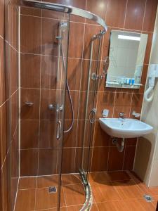 een badkamer met een douche en een wastafel bij Villa Maria Revas in Sunny Beach