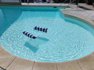 two black and white striped balls in a swimming pool at Hotel Astoria in Tabiano