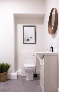 a white bathroom with a toilet and a sink at John Lewis Apartment in Aberaeron +11 photos