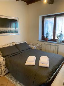 una camera da letto con un letto e due asciugamani di Colline Di Barengo Apartment a Momo