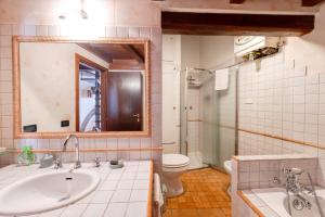 bagno con lavandino, servizi igienici e specchio di Wood Loft Solferino a Bologna