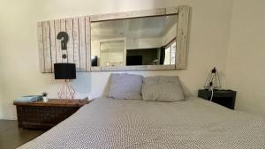 a bedroom with a bed with a mirror above it at Studio Cocooning hauteur de Saint-Raphaël in Saint-Raphaël