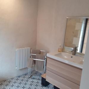 a bathroom with a sink and a mirror at Chambre d'hôtes La grange in Chalagnac