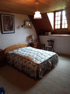 1 dormitorio con 1 cama grande en una habitación en Maison de campagne en Eygurande
