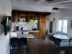 cocina con encimera y 2 mesas en una habitación en Emonia apartman, en Novigrad Istria