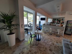salon z doniczką i stołem w obiekcie Hotel Barbiani w mieście Riccione
