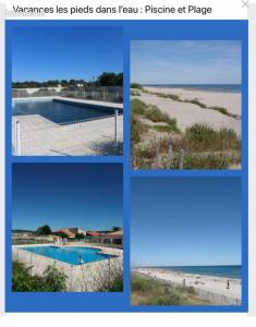 a collage of pictures of a beach and a swimming pool at Perle bleue in Vic-la-Gardiole