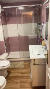 a bathroom with a shower and a toilet and a sink at Estudio cerca de la playa 3 in Málaga