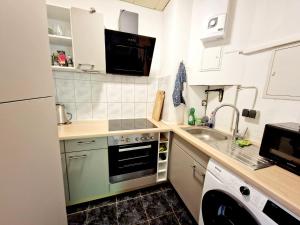 cocina pequeña con fregadero y fogones en Relaxe Wohnung Bergstraße HP en Ober-Laudenbach