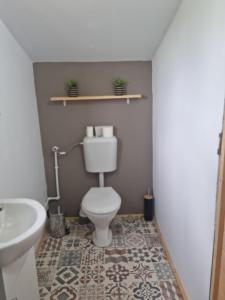 a bathroom with a toilet and a sink at Serenity Retreats Maciuca 