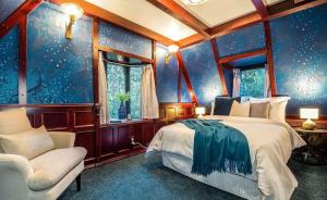 a bedroom with a bed and a starry ceiling at Fernhill Estate “ Gingerbread House” in Kallista