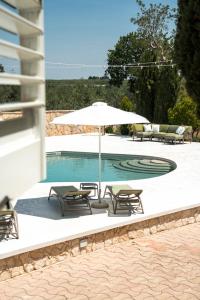 アンドリアにあるOtto Apulia House B&Bのテーブルとパラソルと椅子付きのプールを提供しています。