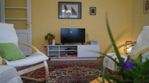 a living room with a tv and two chairs at Hedgehog's Home - Ježeva kućica Free Parking in Sarajevo