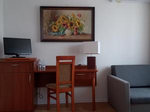 Televízia a/alebo spoločenská miestnosť v ubytovaní Elita Hotel & Restauracja