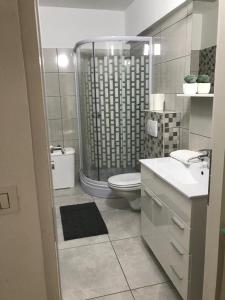 W łazience znajduje się prysznic, toaleta i umywalka. w obiekcie Nelany w mieście Zubovići