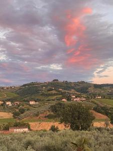 een uitzicht op een heuvel met een roze hemel bij Casa Martelli in Seano