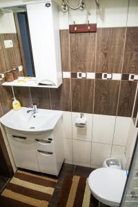 a bathroom with a sink and a toilet at Апартаменты центр Головная in Chernivtsi