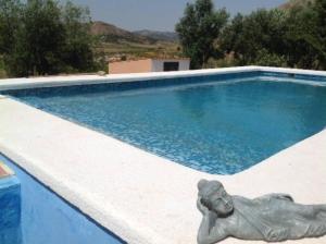 una estatua de un perro junto a una piscina en Traditional Spanish cave house in Alguena, en Algueña