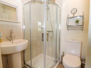 a bathroom with a shower and a toilet and a sink at No 1 Eastington in Cheltenham +34 photos