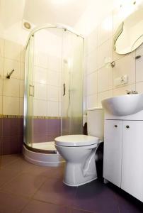 a bathroom with a shower and a toilet and a sink at Villa Vip in Trzęsacz