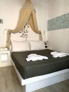 a bedroom with a large bed with a canopy at Virginia Pension in Tinos