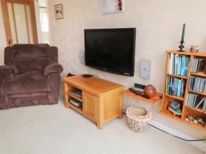 a living room with a chair and a flat screen tv at 7 Atlantic Close in Bude