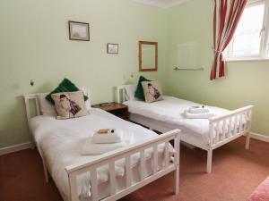 two twin beds in a room with green walls at 7 Atlantic Close in Bude