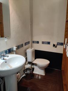 a bathroom with a white toilet and a sink at Habitación en el centro barcelona in Barcelona